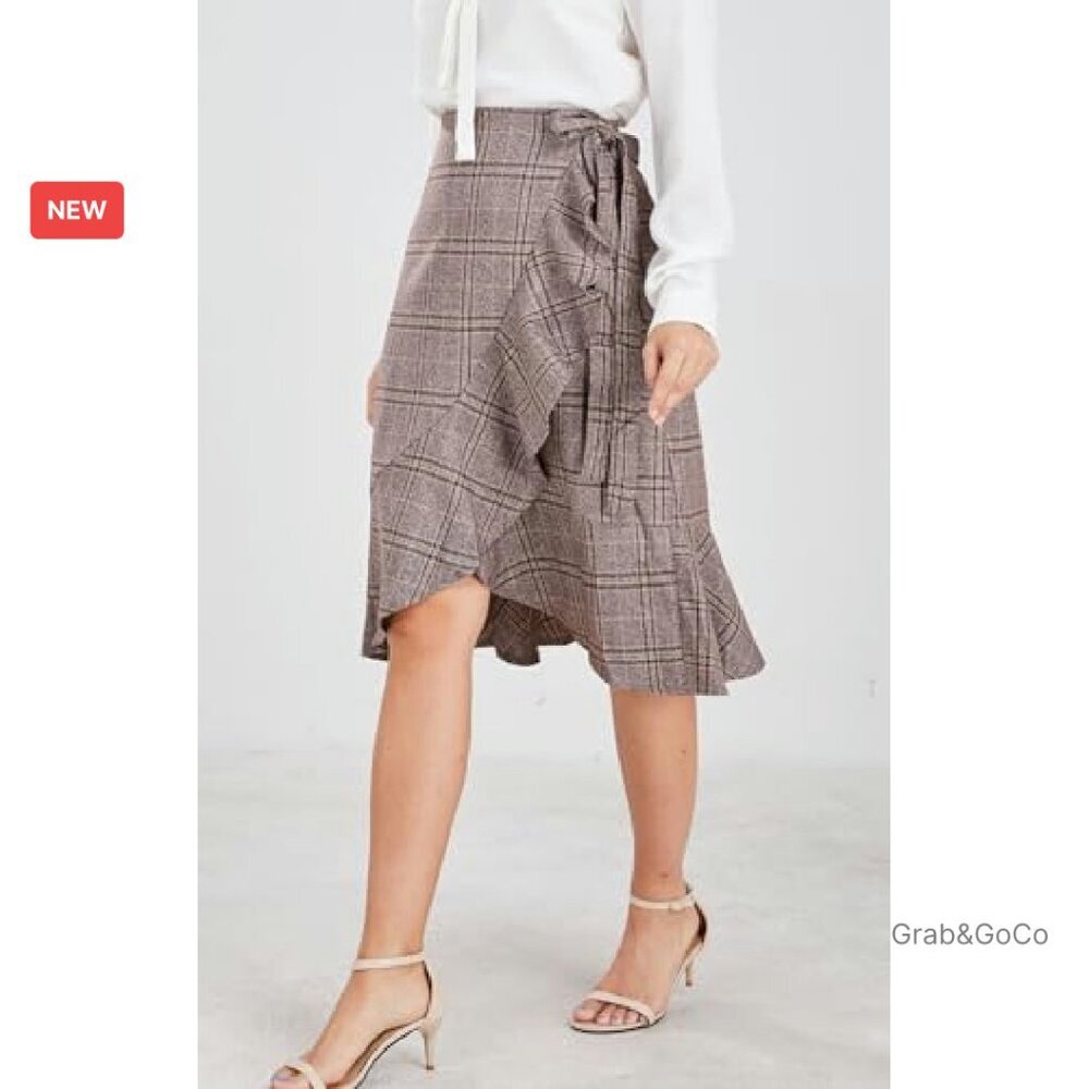 Elegant Work Wear Adjustable Waist Flounce A-Line Midi Wrap Skirt - Picture 4 of 7